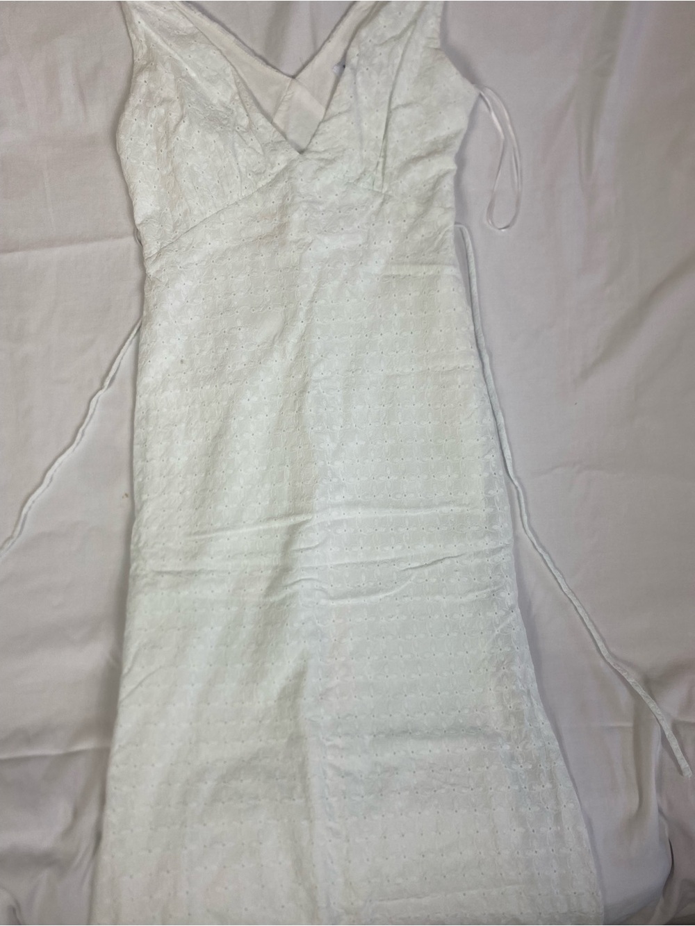 Elegant Simple White Sleeveless Eyelet Midi Dress Prairie Cottage Coastal 90’s